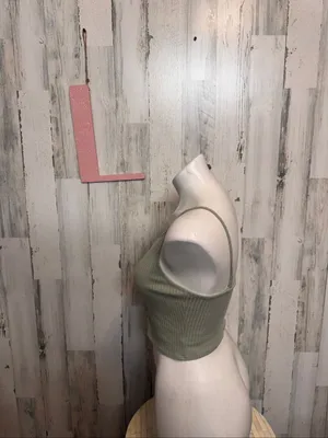 The Classic USA Ribbed Ladder Cutout Cami Crop Top Womens L Olive Sage Green thumbnail 2