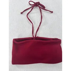 ZAFUL Womens Ribbed‎ Bandeau Halter Bikini Top Burgundy Red Size 6 US M thumbnail 4