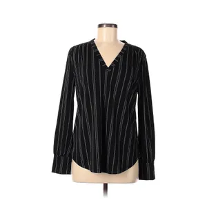 Ann Taylor Black Diagonal Striped V-Neckline Blouse thumbnail 10