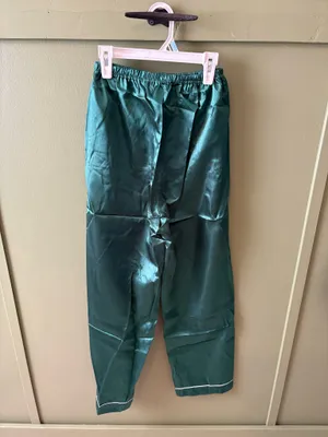 Emerald Satin Button Front Pajama Set Green Size XXL thumbnail 6