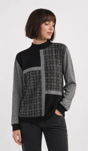 Vintage Alfred Dunner Mock Neck Patchwork‎ Plaid Sweater Shoulder Pads Medium thumbnail 1