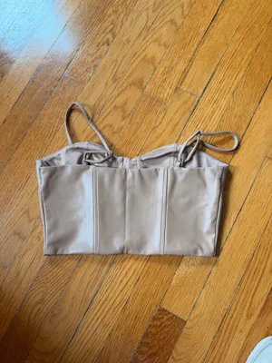 Express Faux Leather Crop Contour Corset Top Nude thumbnail 2