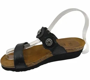 Naot Marissa Leather‎ Sandal Women 6 Black Rhinestone Medallion Slide Leather thumbnail 1