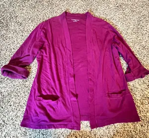 Croft & Barrow Womens Magenta 100% Cotton Open Front Cardigan‎ 3/4 Sleeve Large thumbnail 1
