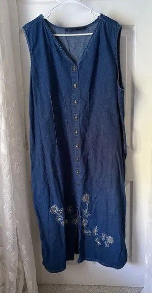 M. P. H. Vintage Denim Button-Front maxi Dress Floral Embroidery plus size 2X thumbnail 1