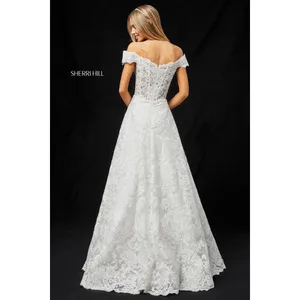 Sherri Hill 51573 Ivory Metallic Lace Ball Gown Off Shoulder Sweetheart Sz 00 thumbnail 2