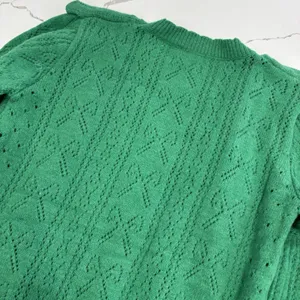 &Merci Sweater Womens Size Large Green Ruffles Pointelle Long Sleeve thumbnail 8