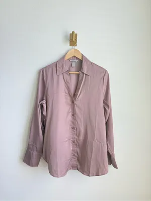 H&M Satin Button Down Blouse Womens M Dusty Rose Pink Long Sleeve Work Office thumbnail 4