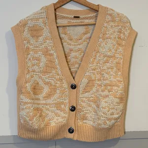 Free People Beige and Cream Knit Vest Geometric Pattern Sweater thumbnail 9