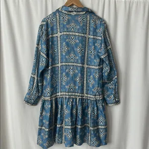 Sandro Blue Paisley Long Sleeve Collared Chloe Silk Mini Dress **Size 40/US 8** thumbnail 5