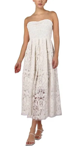 Anthropologie - Lace strapless white midi a line dress thumbnail 1