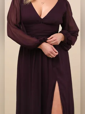 LULU’S Enchant My Love Dark Purple V-Neck Long Sleeve Maxi Dress thumbnail 7