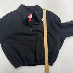 Kappa L Cropped Banda Puria Sweatshirt Black 1/4 Zip Logo Tape Sleeve Sporty thumbnail 9
