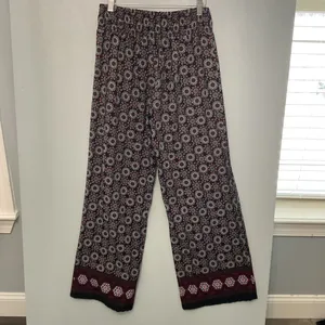 Studio 29 Womens Wide Leg Pants Medallion Print Smocked Waist Black Medium thumbnail 2