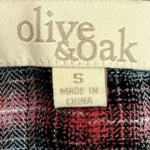 Olive & Oak Plaid Button Down Zipper Shoulder Split Tail Blouse Small thumbnail 5