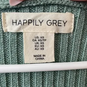 Happily Grey Cotton Clean Office Siren Academia Ribbed V-Neck Cardigan XS Green thumbnail 4