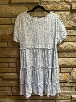 J.Crew V-neck Ruffle Tiered Mini Dress Blue Floral Sundress Babydoll XL thumbnail 3