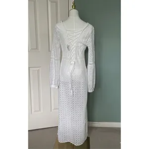 Vici Crochet Unlined Long Sleeve Maxi Dress Size S White Bridal Honeymoon thumbnail 5