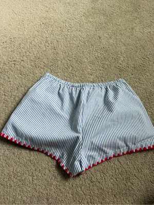 SHEIN Blue & White Striped Athletic Shorts with Red Trim thumbnail 2