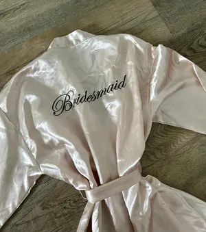 David's Bridal “Bridemaid” Champagne silky rob size L thumbnail 6