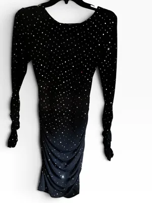 Black Backless Sparkle Ruched Long-Sleeve Mini Dress Brand New thumbnail 8