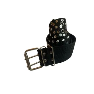 Black Sequin Indie Sleaze 90s Mall Rat Belt Y2K Emo Glam Grunge Canvas EUC 45" thumbnail 3