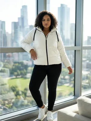 NWOT Two by Vince Camuto White Hooded Puffer winter Jacket sz Medium thumbnail 3
