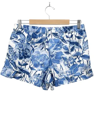 GAP 2 Pc Pajama Set Sz Medium Blue Floral 100% Cotton Ruffle Sleep Shorts Lounge thumbnail 9