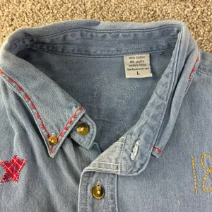 Ohio Bicentennial Denim Shirt Women L Blue Patchwork Americana Vintage Retro‎ thumbnail 8