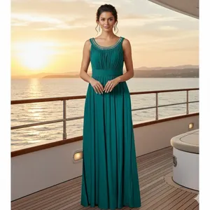 SANDIVA Teal Beaded Neckline Maxi Dress Women's Size M Sleeveless Empire Waist thumbnail 2