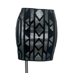 NEW Sequin Mini Skirt SMALL Black Silver concerts Aztec Tribal Print Y2K stretch thumbnail 2
