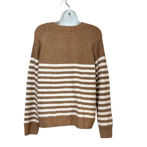 Market & Spruce Brown White Striped Button Front Cardigan Sweater Womens Large thumbnail 2