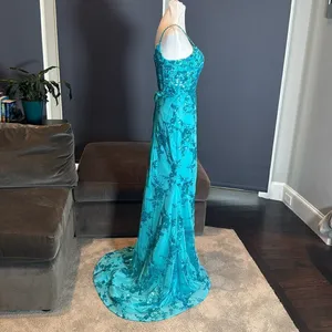 Women’s Blue Mermaid Fit Prom Party Dress Sparkly Sequins Leg Slit Size 2 NEW thumbnail 3