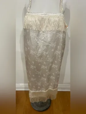Women's Ivory Fringe Trim Satin Slip Dress thumbnail 5