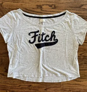 Abercrombie and Fitch Large Cropped Short Sleeve Shirt Navy Logo Grey Oversized thumbnail 1