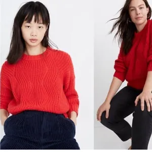Madewell Women’s Heavy Weight Everett Cable Knit Pullover Red Sweater-Small thumbnail 15