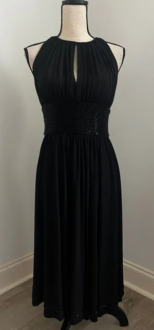 Black Beaded Waist Cocktail Dress 6 Halter Keyhole‎ LBD Elegant Glam Minimalist thumbnail 1