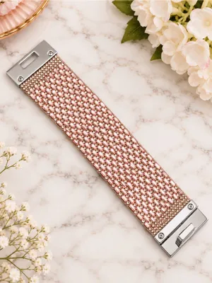 8” Wide Cuff Pink Gemstone Leather Bracelet thumbnail 5