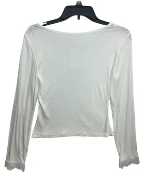 CUPSHE White Lace Trim Long Sleeve Top Size S NWT Romantic Coquette Y2K thumbnail 4