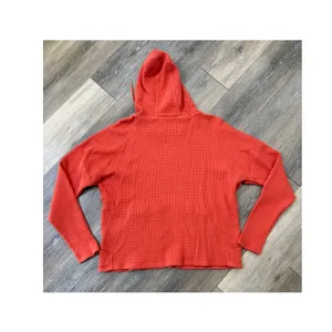 Carhartt Womens Large Relaxed Fit Waffle Knit Hoodie Orange Pullover Thermal thumbnail 2
