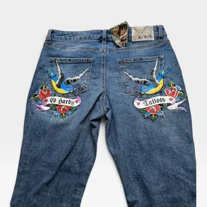 Ed Hardy Womens Low Rise Bootcut Jeans Blue Tattoo Embroidered XL NWT thumbnail 9