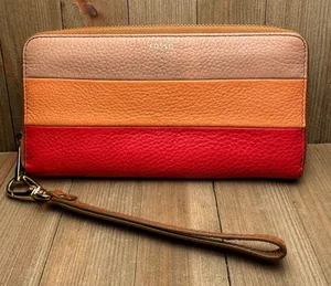 Fossil Wristlet‎ Tan Pink Red Salmon w/ Tons of Card Slots thumbnail 1