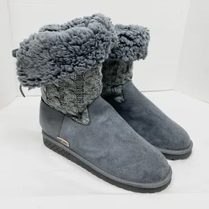 Muk Luks Cozy Grey Cable Knit & Faux Suede Sherpa Boots thumbnail 3