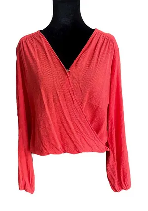 Free People Check On It Wrap Top Blouse Bohemian Balloon Sleeve Women Size Small thumbnail 1