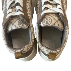 Tory Burch Good Luck T-Monogram Trainer Brown Suede Chunky Sneakers 8.5 thumbnail 4