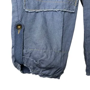 Y2K Linen Cargo Capri Blue Utility Boho Cropped Pants Sz L Button‎ Fly Wide Leg thumbnail 8