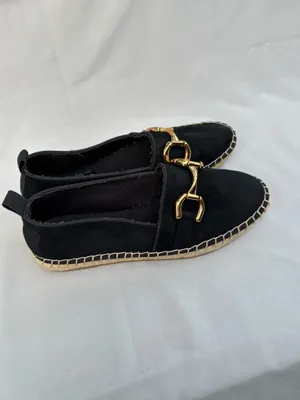 Zara Black Swede Espadrille Flats with Gold Buckle 39 thumbnail 9