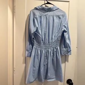 Zara‎ Light Blue Striped Shirt dress size L thumbnail 2