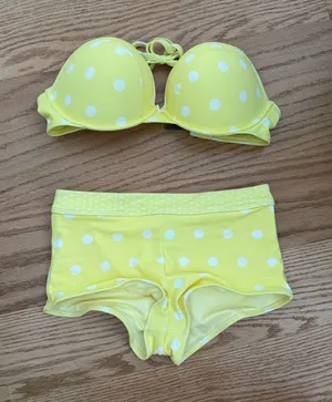 Frankie's Bikinis Yellow White Polka Dot Two-Piece Swim Set thumbnail 1