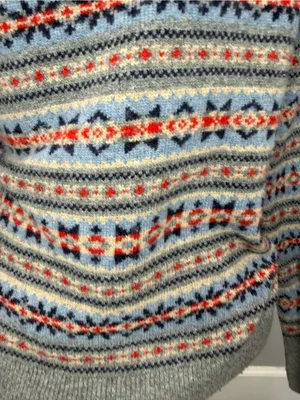 J. Crew Gray Fair Isle Crewneck Sweater with Red & Blue Accents thumbnail 3